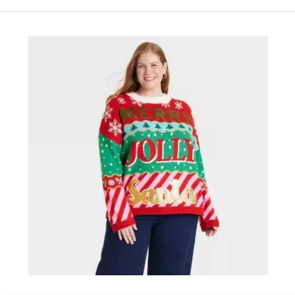 🆕🌲33 Degrees MERRY JOLLY SANTA Christmas Graphic Sweater, Sz 3X